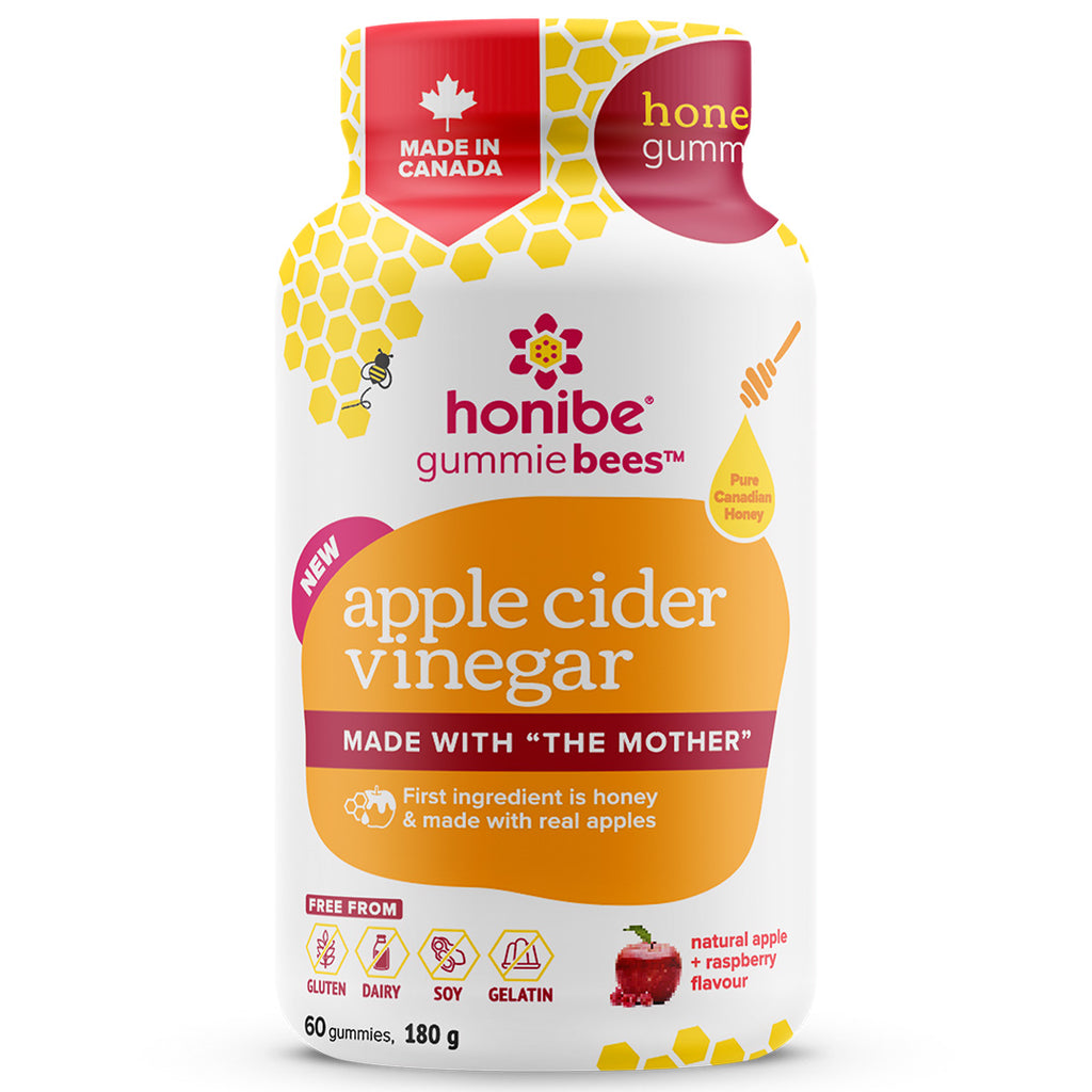 Bottle of Honibe Apple Cider Vinegar gummie bees